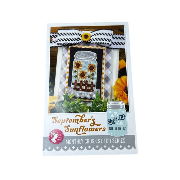 September Sunflower Shelf Life Cross Stitch Pattern Kit Its Sew Emma Monthly Jar - Picture 1 of 3